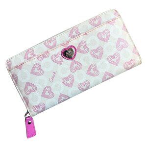 Coach Y2K Heart Print Accordion Zip Wallet White Pink Vintage 2000s